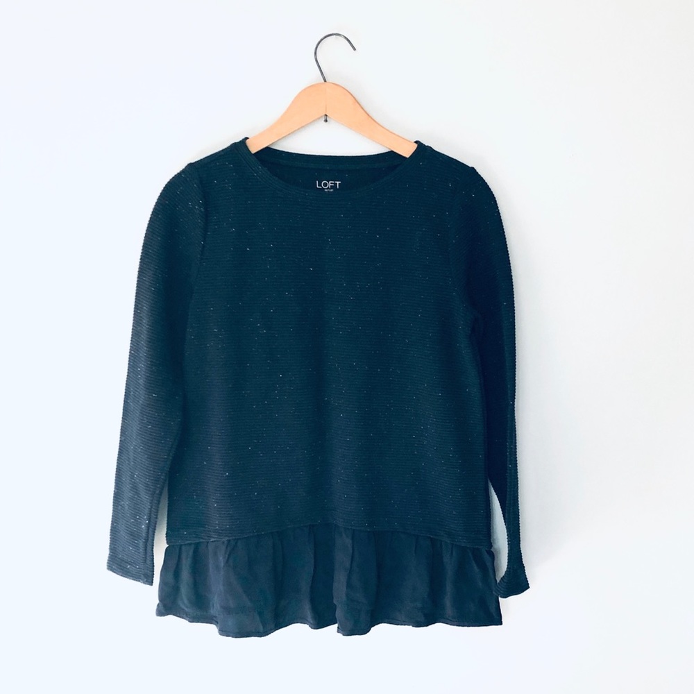 Loft• Navy Blue Ruffled Sweater